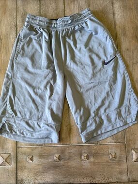 Nike Men’s Light Gray Athletic Shorts with Black Swoosh